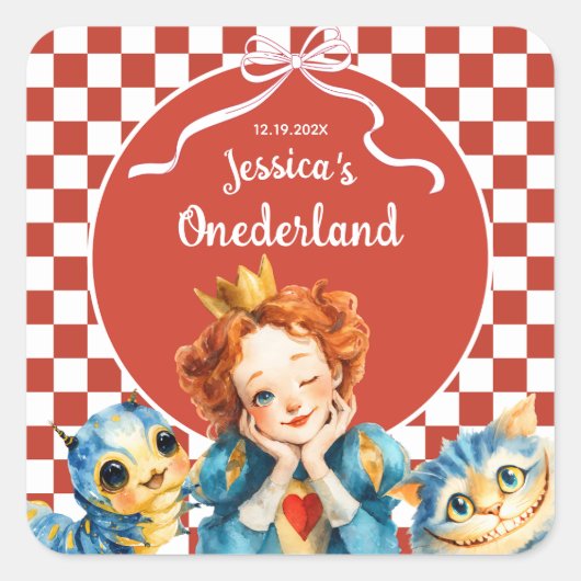 ワンダーランドのアリス ハートの女王 1歳の誕生日 スクエアシール (正面)
