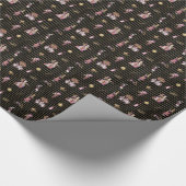 ワンダーランドのアリス、黒と金ゴールドストライプの ラッピングペーパー (角)