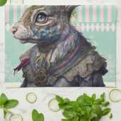 ワンダーランドのアルスホワイトラビットウォーター色 キッチンタオル (折り畳み)