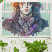 ワンダーランドのアルセ不機嫌帽子水彩 キッチンタオル (折り畳み)