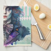 ワンダーランドのアルセ不機嫌帽子水彩 キッチンタオル (四つ折り)