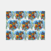 ワンダーランドのウサギ フリースブランケット (正面(横))