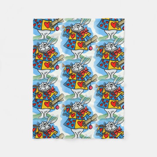 ワンダーランドのウサギ フリースブランケット (正面)