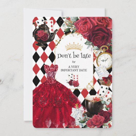 ワンダーランドのキンセアニラレッドローゼスフローラアリス 招待状 (裏面)