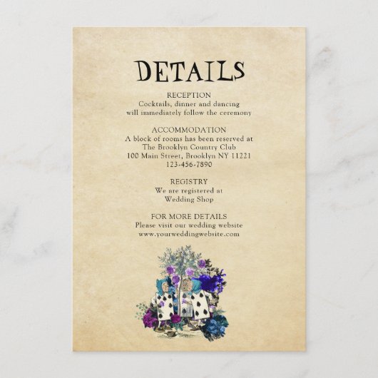 ワンダーランドのシックなヴィンテージ結婚アリスの詳細 エンクロージャーカード (正面)