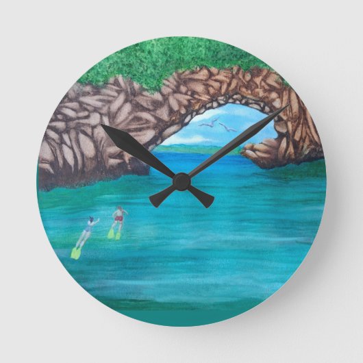 ワンダーランドのシュノーケリング ラウンド壁時計 (正面)