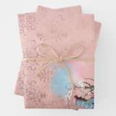 ワンダーランドのピンクと青のキャタピラーアリス ラッピングペーパーシート (インサイチュ)