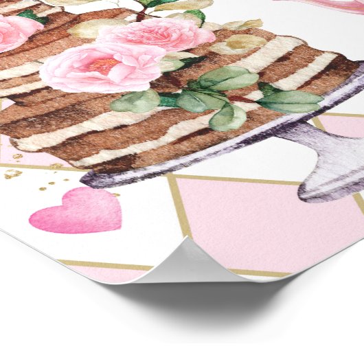 ワンダーランドのピンクのアリス1歳の誕生日へようこそ ポスター (角)