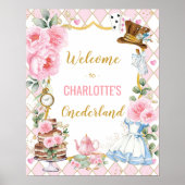ワンダーランドのピンクのアリス1歳の誕生日へようこそ ポスター (正面)