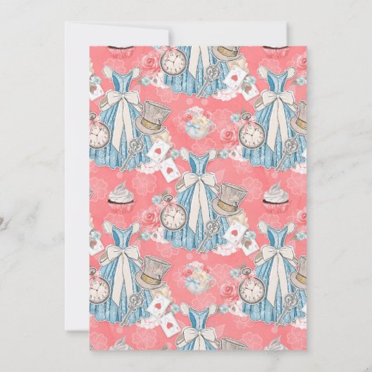 ワンダーランドのピンクのヴィンテージ結婚アリス 招待状 (裏面)