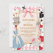 ワンダーランドのピンクのヴィンテージ結婚アリス 招待状 (正面)