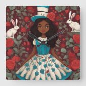 ワンダーランドのブラックアリス スクエア壁時計 (正面)