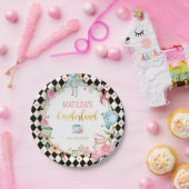 ワンダーランドのブラックピンクアリス誕生日おめでとう ペーパープレート (パーティー)