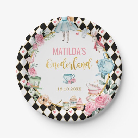 ワンダーランドのブラックピンクアリス誕生日おめでとう ペーパープレート (正面)