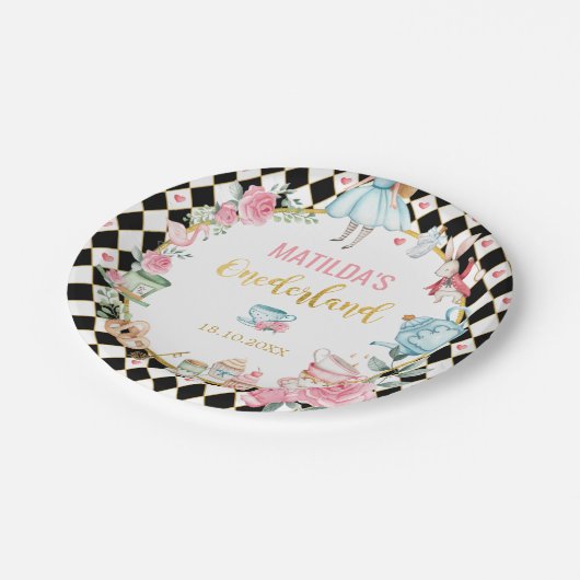 ワンダーランドのブラックピンクアリス誕生日おめでとう ペーパープレート (アングル)