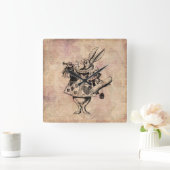 ワンダーランドのヘラルドホワイトラビットアリスフローラ スクエア壁時計 (ホーム)