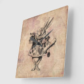 ワンダーランドのヘラルドホワイトラビットアリスフローラ スクエア壁時計 (傾斜)