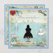 ワンダーランドのベビーシャワーでヴィンテージアリスをすすって見る 招待状 (正面/裏面)