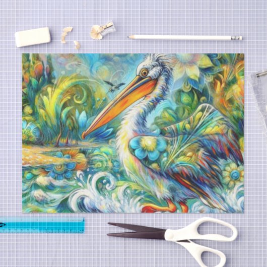 ワンダーランドのペリカンバードフローラデコページ 薄葉紙 (クラフト)