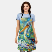 ワンダーランドのペリカンパーソナライズされたフローラ エプロン (着用した状態)