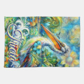 ワンダーランドのペリカンパーソナライズされたフローラ キッチンタオル (横)