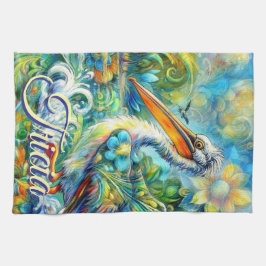 ワンダーランドのペリカンパーソナライズされたフローラ キッチンタオル