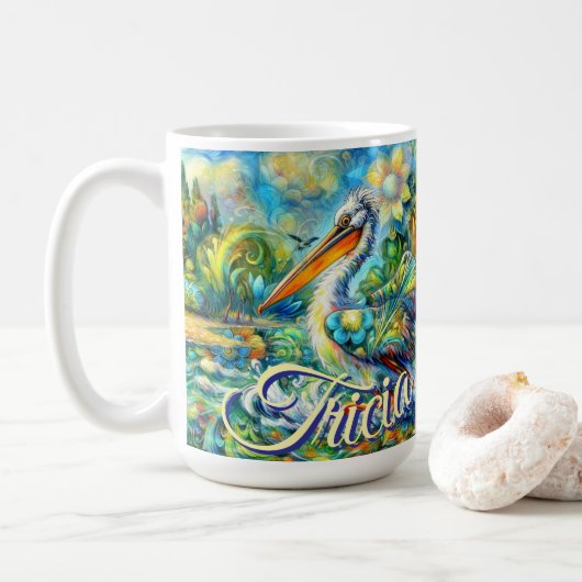 ワンダーランドのペリカンパーソナライズされたフローラ コーヒーマグカップ (ドーナツ)