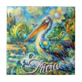 ワンダーランドのペリカンパーソナライズされたフローラ タイル (正面)