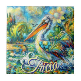 ワンダーランドのペリカンパーソナライズされたフローラ タイル