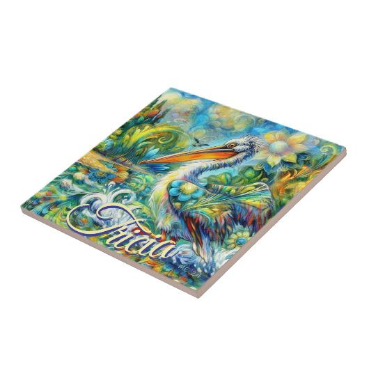 ワンダーランドのペリカンパーソナライズされたフローラ タイル (側面)