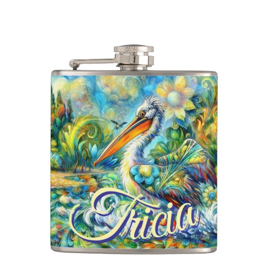 ワンダーランドのペリカンパーソナライズされたフローラ フラスク (正面)