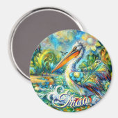 ワンダーランドのペリカンパーソナライズされたフローラ マグネット (正面/裏面)