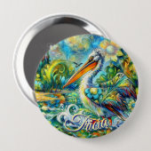 ワンダーランドのペリカンパーソナライズされたフローラ 缶バッジ (正面&裏面)
