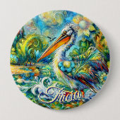 ワンダーランドのペリカンパーソナライズされたフローラ 缶バッジ (正面)