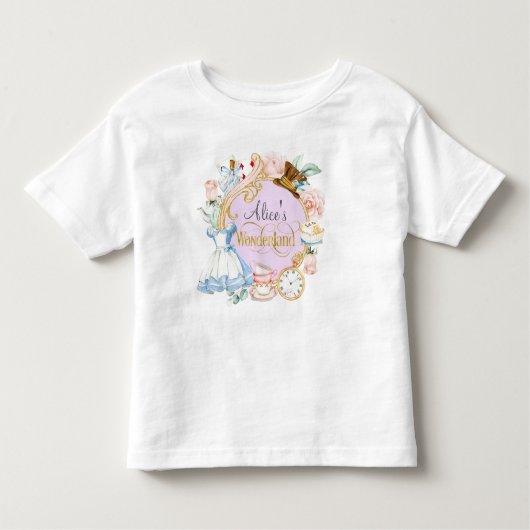 ワンダーランドの女の子の誕生日アリス幼児Tシャツ トドラーTシャツ (正面)