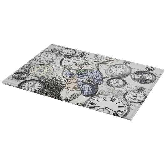 ワンダーランドの時計に登場する白うさぎのアリス カッティングボード (角)