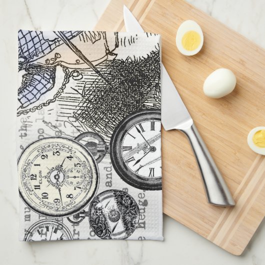 ワンダーランドの時計に登場する白うさぎのアリス キッチンタオル (四つ折り)