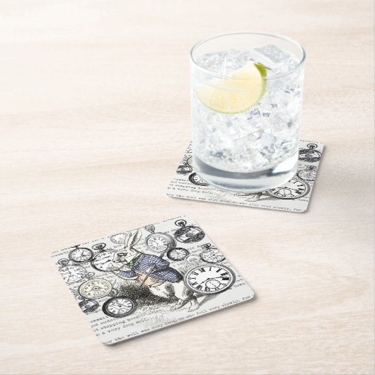 ワンダーランドの時計に登場する白うさぎのアリス スクエアペーパーコースター (インサイチュ)