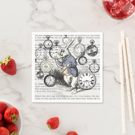 ワンダーランドの時計に登場する白うさぎのアリス スタンダードカクテルナプキン (インサイチュ)