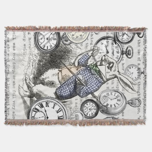 ワンダーランドの時計に登場する白うさぎのアリス スローブランケット (正面)