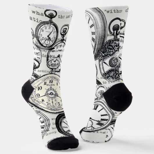 ワンダーランドの時計に登場する白うさぎのアリス ソックス (傾斜あり)