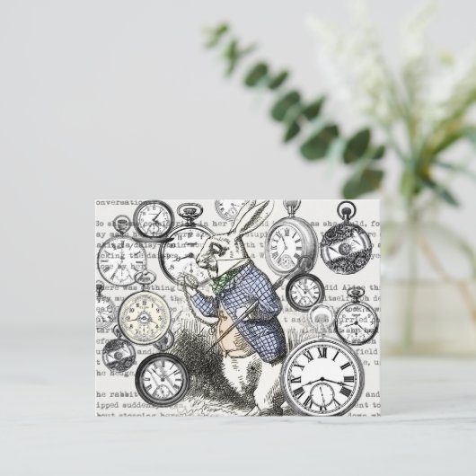 ワンダーランドの時計に登場する白うさぎのアリス ポストカード (スタンド正面)