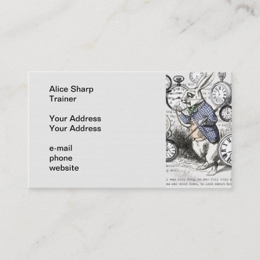 ワンダーランドの時計に登場する白うさぎのアリス 名刺 (正面)