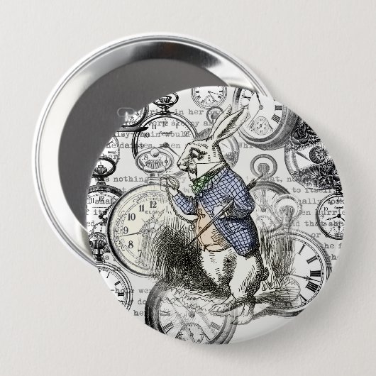 ワンダーランドの時計に登場する白うさぎのアリス 缶バッジ (正面&裏面)