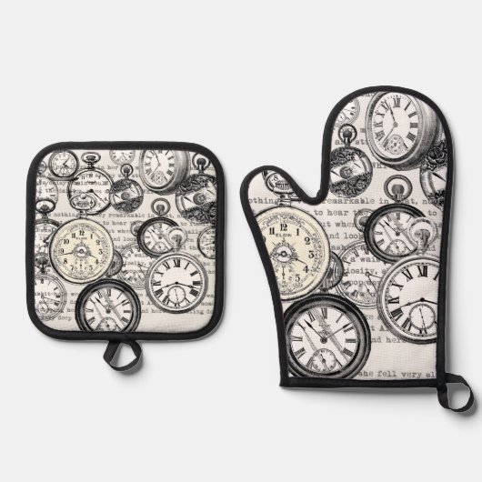 ワンダーランドの時計に登場する白うさぎのアリス 鍋つかみ&鍋敷きセット (正面)