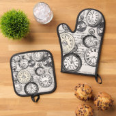 ワンダーランドの時計に登場する白うさぎのアリス 鍋つかみ&鍋敷きセット (トップダウン)