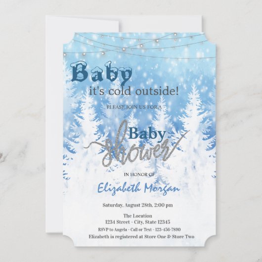 ワンダーランドの森の赤ちゃんシャワー外は寒い 招待状 (正面)