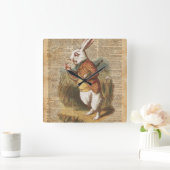 ワンダーランドの白うさぎのアリスヴィンテージアート スクエア壁時計 (ホーム)