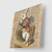 ワンダーランドの白うさぎのアリスヴィンテージアート スクエア壁時計 (傾斜)