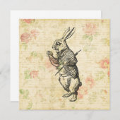 ワンダーランドの白うさぎのアリスヴィンテージアート 招待状 (正面/裏面)